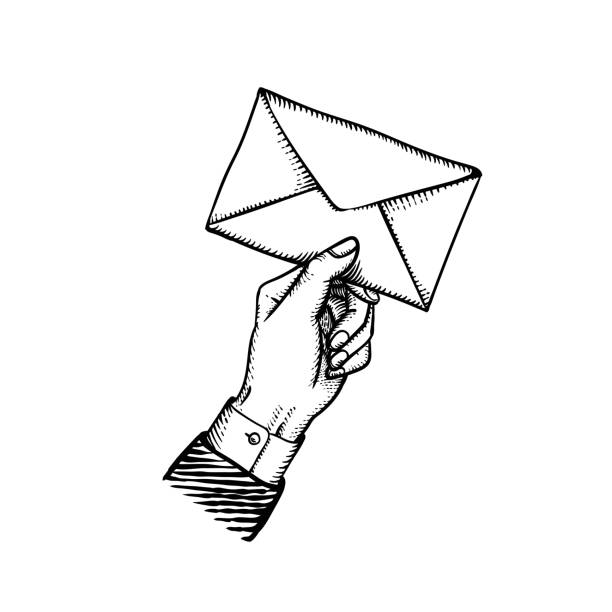 stockillustraties, clipart, cartoons en iconen met postbode hand bedrijf envelop - post illustraties