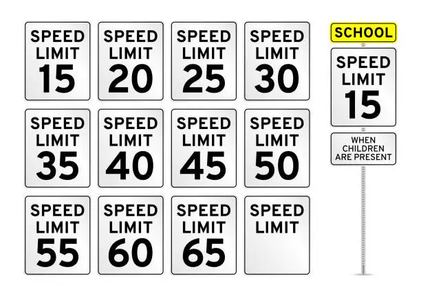 Vector illustration of Speed Limit Road Sign Set