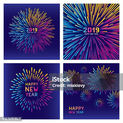 istock Colorful new year fireworks set 1063690842