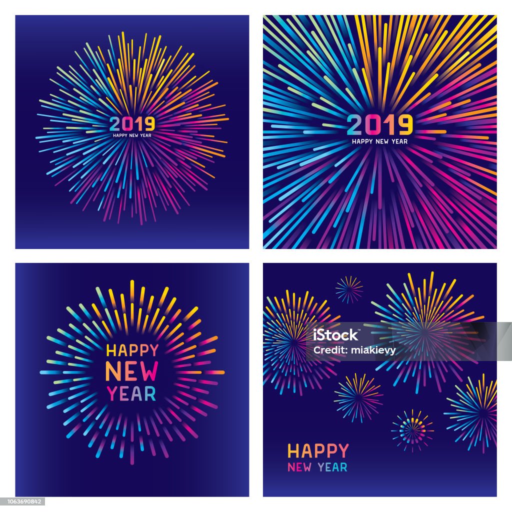 Colorful new year fireworks set Editable set of vector illustrations on layers. This image includes two clipping masks. Firework Display stock vector