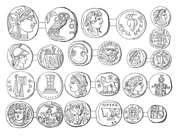 Coins of Hellenistic cities and communities illustration of  Coins of Hellenistic cities and communities ancient coins of greece stock illustrations