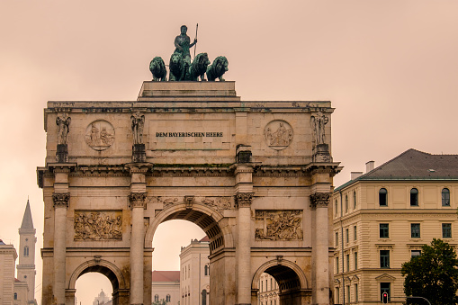 Munich, Siegestor with the lion-quadriga (Bavaria, Germany)