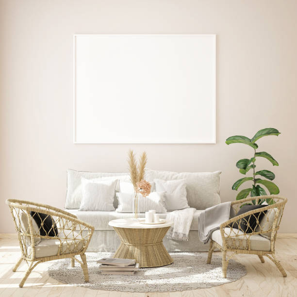 istock mock up poster frame in modern interior background, Scandinavian style, 3D render 1063716648