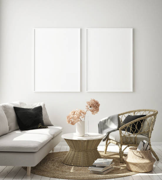 istock mock up poster frame in modern interior background, Scandinavian style, 3D render 1063716658