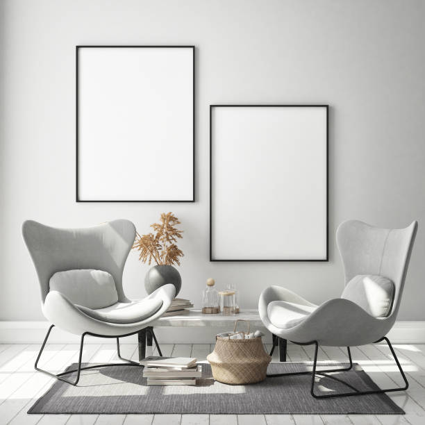 istock mock up poster frame in modern interior background, Scandinavian style, 3D render 1063716714