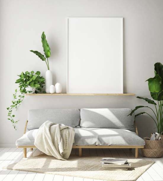 istock mock up poster frame in modern interior background, Scandinavian style, 3D render 1063716736