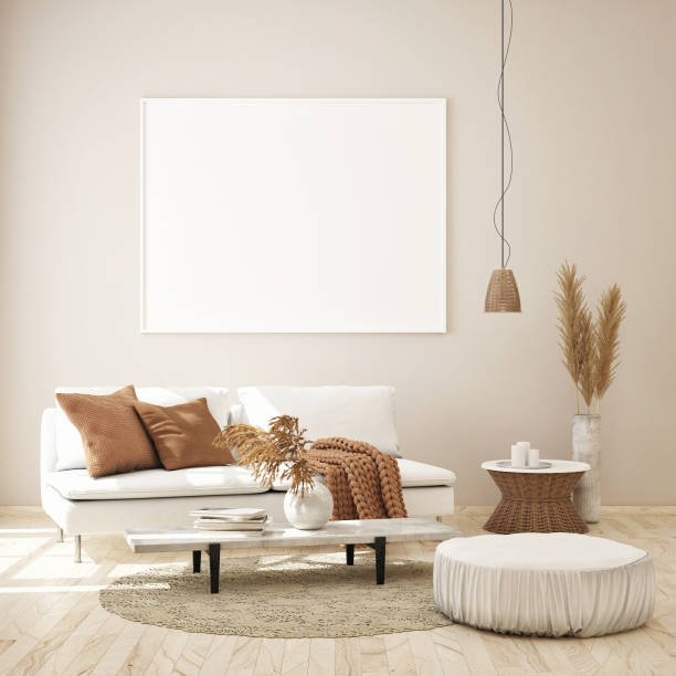 istock mock up poster frame in modern interior background, Scandinavian style, 3D render 1063716762
