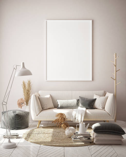 istock mock up poster frame in modern interior background, Scandinavian style, 3D render 1063719312