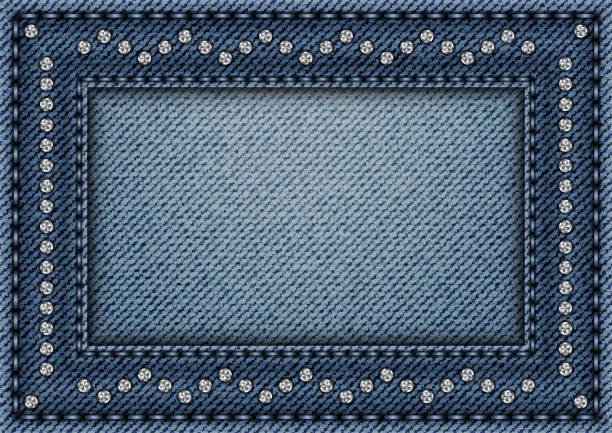 ilustrações de stock, clip art, desenhos animados e ícones de jeans frame with sequin ornament - clothing label sewing label label window