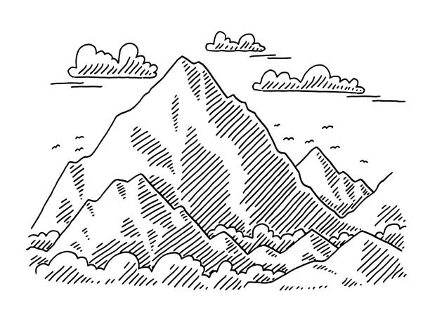 Big Mountain Landscape Drawing Hand-drawn vector drawing of a Big Mountain Landscape. Black-and-White sketch on a transparent background (.eps-file). Included files are EPS (v10) and Hi-Res JPG. mountain clipart stock illustrations