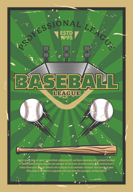 illustrazioni stock, clip art, cartoni animati e icone di tendenza di campo da baseball stadio con palle e pipistrello - baseballs baseball stadium athlete