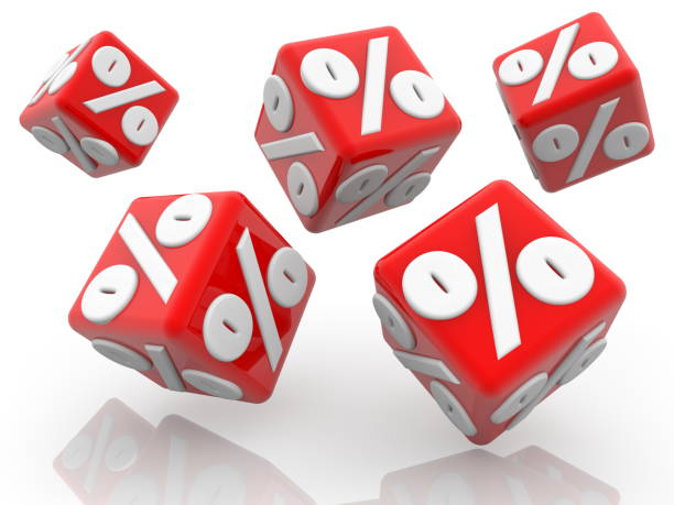 istock Five red cubes with percent concept in white 1063724494