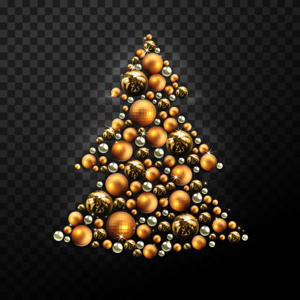 istock Decorative Christmas tree made of golden balls with highlights. High detailed realistic illustration. 1063724682