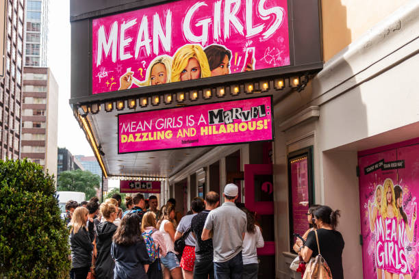 People waiting to get tickets to Mean Girls stock photo