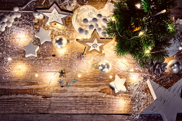 istock Christmas decoration in vintage style at old 1063732234