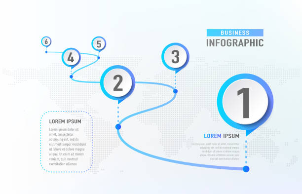 ilustraciones, imágenes clip art, dibujos animados e iconos de stock de hito de infografía 6 línea de tiempo como un camino. negocio concepto infografía la plantilla. ilustración de vector - life events