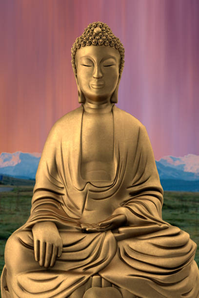 istock Buddha meditating with a sunrise in the background 1063735186
