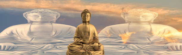 istock Buddha meditating with a sunrise in the background 1063735188