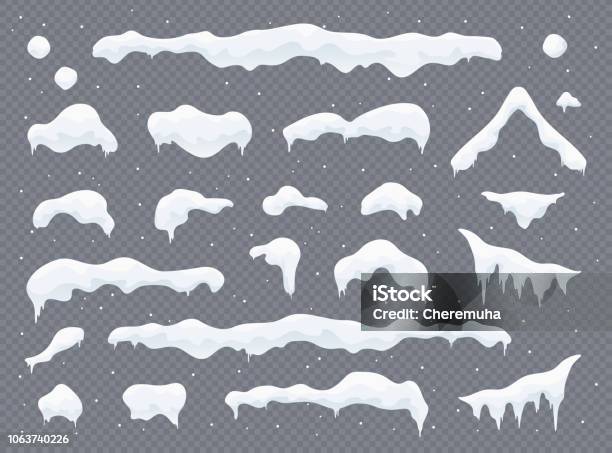 New White Snow Caps Set On Transparent Background Stock Illustration - Download Image Now - Snow, Christmas, Vector