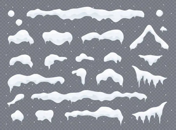 Vector illustration of New white snow caps set on transparent background.
