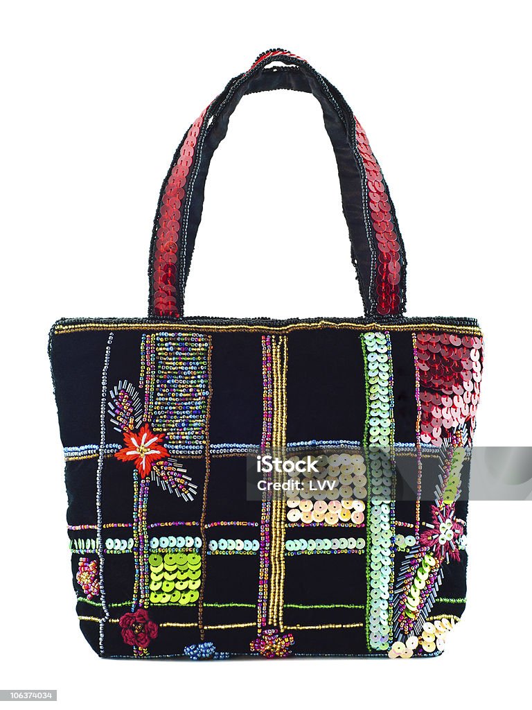 Veludo negro bolsa com bordado ornamento floral - Foto de stock de Acessório royalty-free