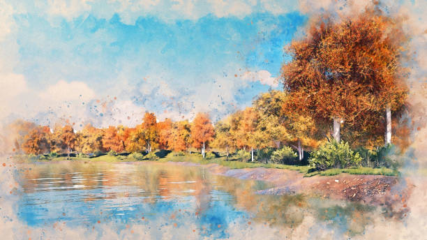istock Watercolor sketch of scenic autumn landscape 1063752600