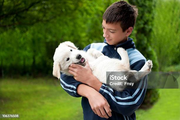 Chico Y Cachorro Foto de stock y más banco de imágenes de Adolescente - Adolescente, Perro, Cachorro - Perro