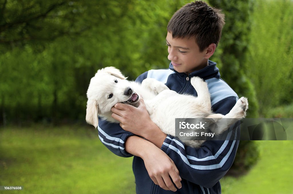 Menino e cachorrinho - Foto de stock de Adolescente royalty-free