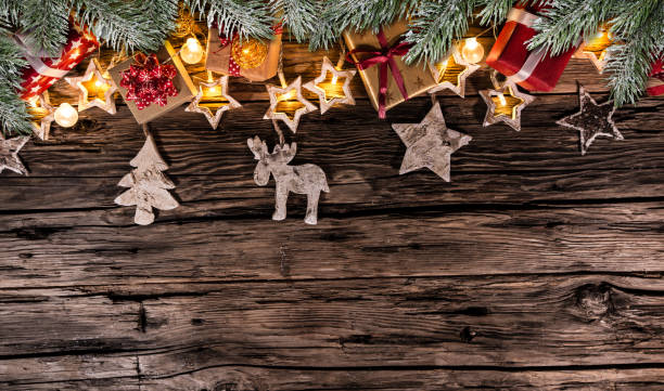 istock Christmas decoration on wooden background 1063767728