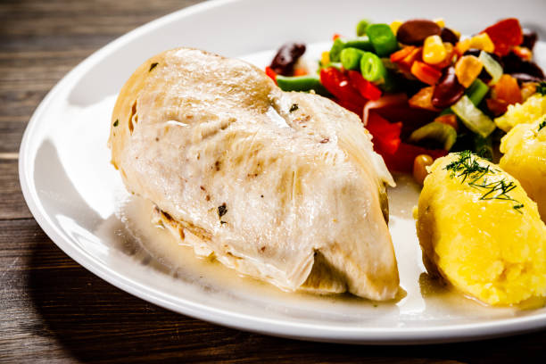 istock Boiled chicken breast, boiled potatoes and vegetables 1063769176