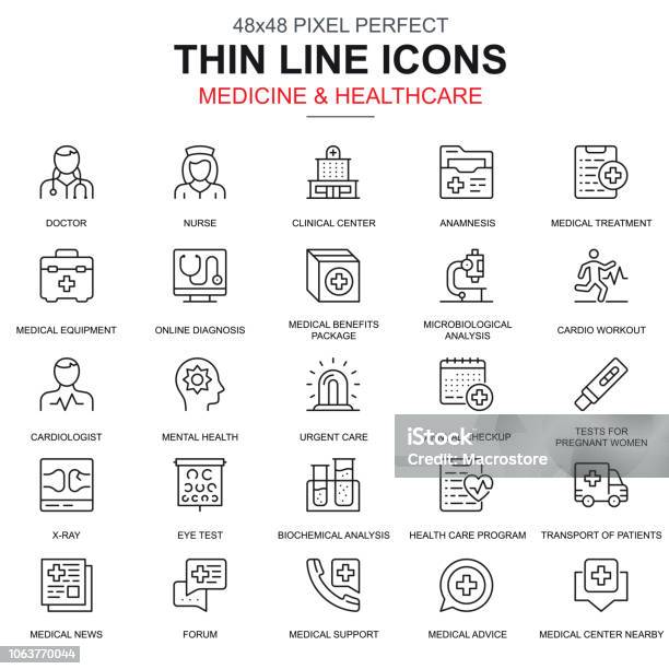 Thin Line Healthcare And Medicine Services Icons Set Stock Illustration - Download Image Now