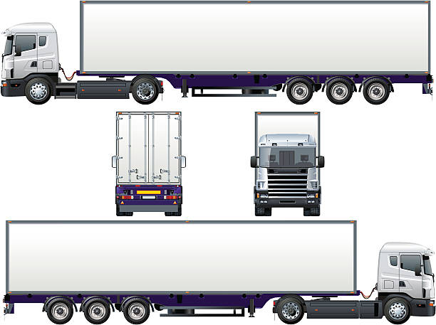 illustrazioni stock, clip art, cartoni animati e icone di tendenza di semi-camion carico - truck semi truck vehicle trailer rear view