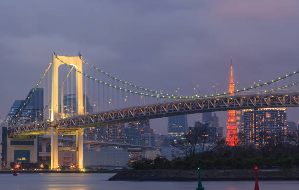 istock Rainbow bridge with Tokyo cityscape background 1063776460