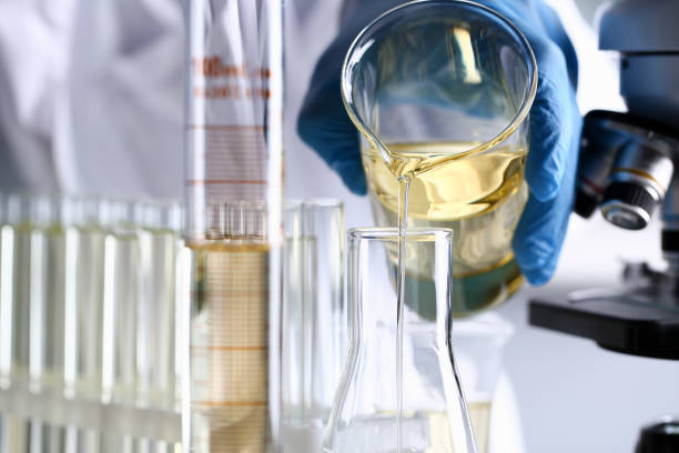 istock Yellow liquid spilled petrol additive innovative supply 1063777370