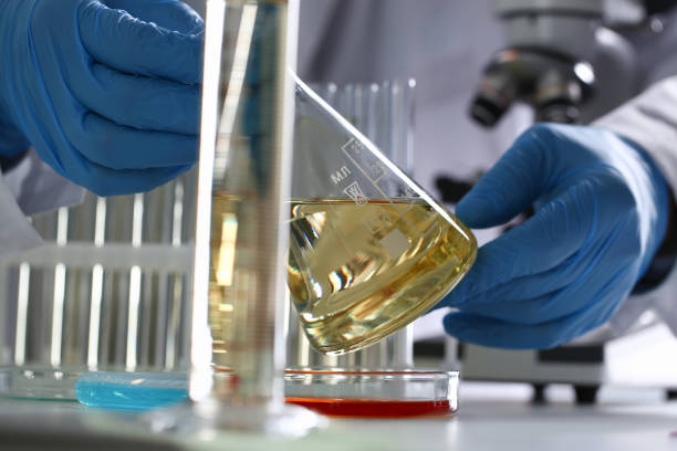 istock Yellow liquid spilled petrol additive innovative supply 1063777396