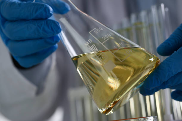 istock Yellow liquid spilled petrol additive innovative supply 1063777442