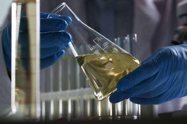 istock Yellow liquid spilled petrol additive innovative supply 1063777488