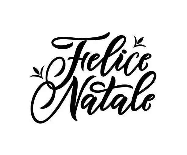 Vector illustration of Felice Natale Merry Christmas italian language.Hand calligraphy modern lettering with abstract decorotiv elements