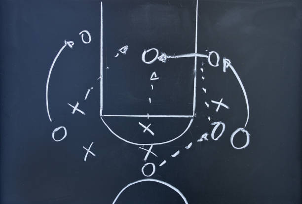 Tactic to win Scheme basketball game on blackboard background sports chalk stock pictures, royalty-free photos & images