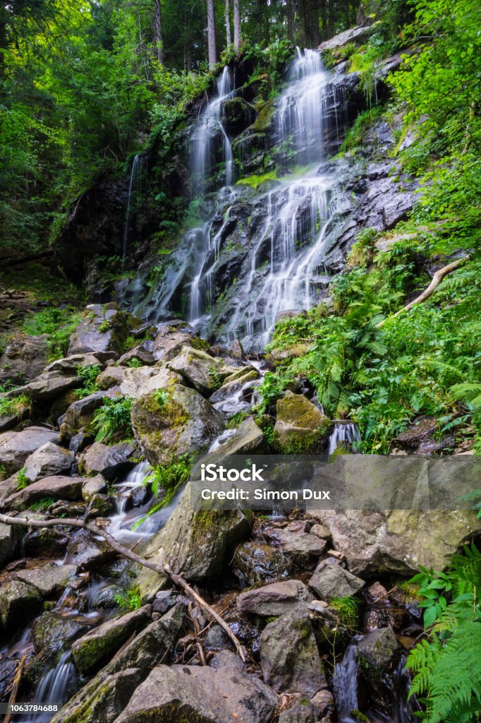 Germany, Black forest destination of Zweribach waterfall in protected forest nature landscape Black Forest Stock Photo