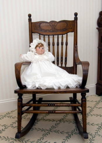 antique, oak, rocking chair, doll