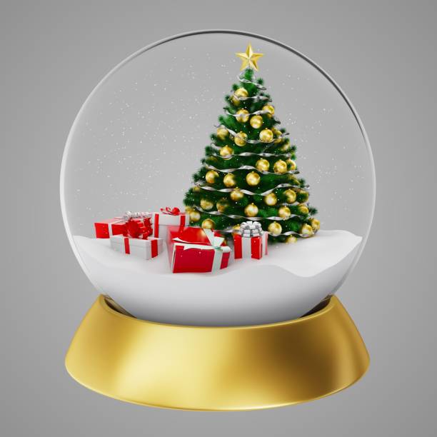 istock Christmas snow globe with Christmas tree and presents inside, 3D rendering 1063785236