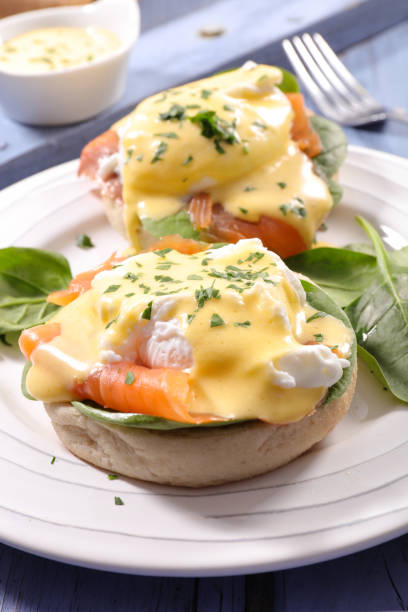 istock toast with salmon, egg and sauce 1063793696