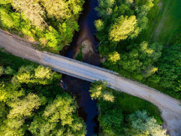 istock drone image. aerial view of rural area with fields and forests with river and water reflections 1063794842