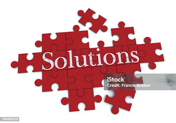 Soluzioni Di Rosso Puzzle - Fotografie stock e altre immagini di Affari - Affari, Assistenza, Bianco