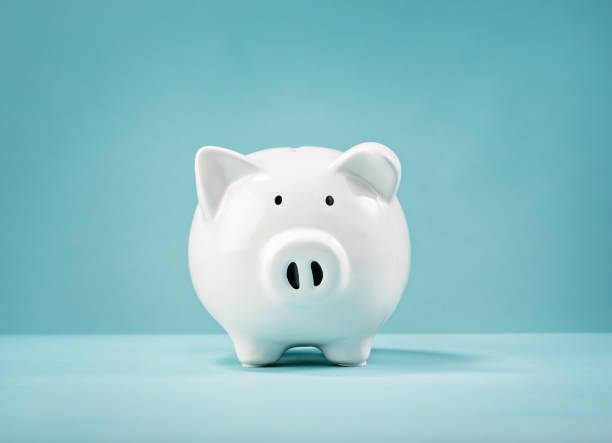 istock white piggy bank  on blue 1063807196