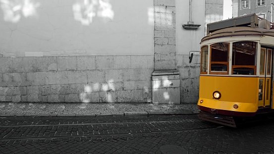 traditional transport tram in the city of lisbon