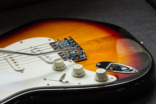 Close-up of a professional electric guitar.