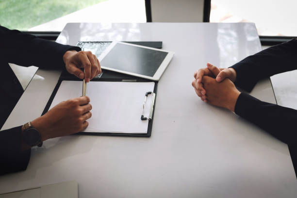 istock Experimental or interviewing hr are asking psychological questions with job seekers. 1063813414