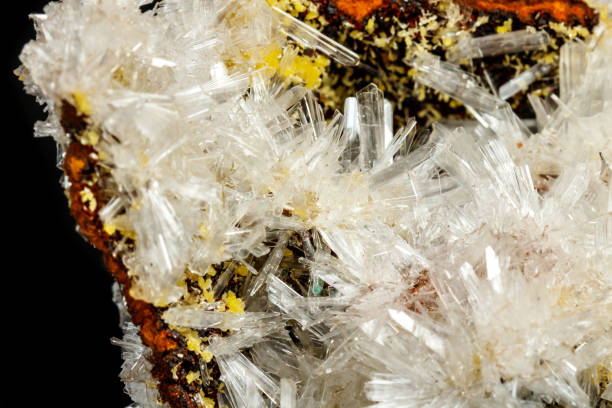 istock Macro mineral stone crystals Hemimorphite rock on a black background 1063814204